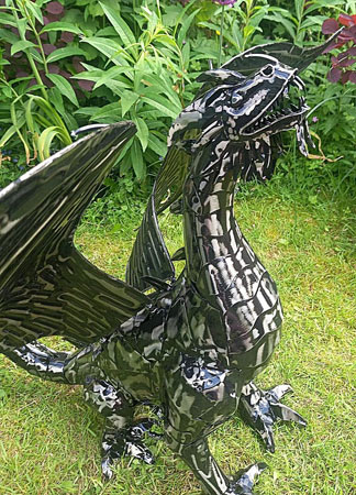 Image of Mystical Dragon Garden Sculpture in Platework Metal - 56cm Tall
