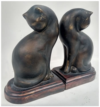 Image of Cast Iron Cat Bookends with Golden Painted Patina