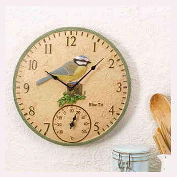 Image of Blue Tit Outdoor Clock and Thermometer