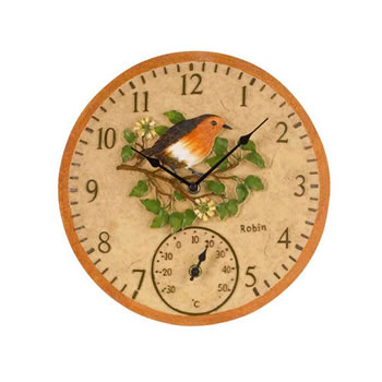 Image of Outdoor Robin Wall Clock and Thermometer
