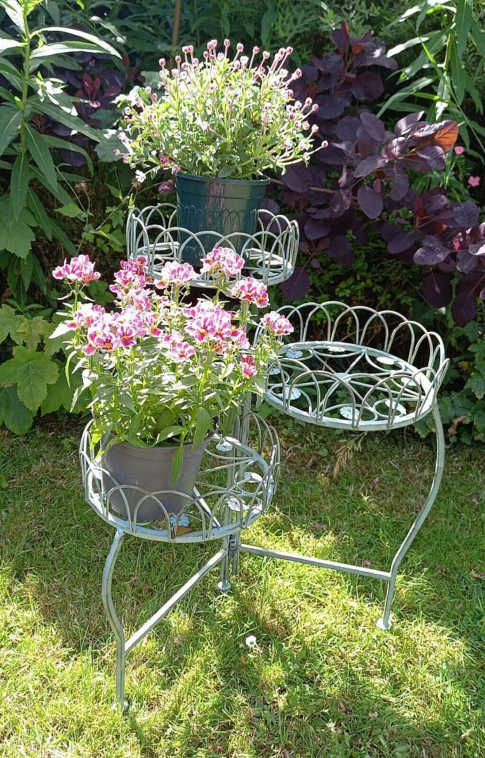 Image of Three Tiered Metal Folding Pot Planter Holder - White and Bronze