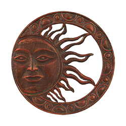 Small Image of Round Rustic Bronzed sun wall plaque with embossed detail 51cm- New this season!
