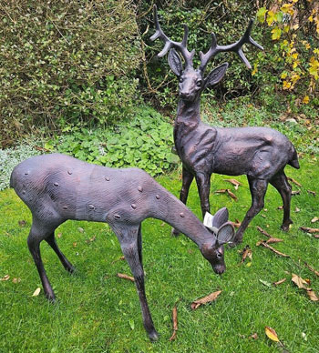 Image of Large Stag and Doe Deer Sculptures
