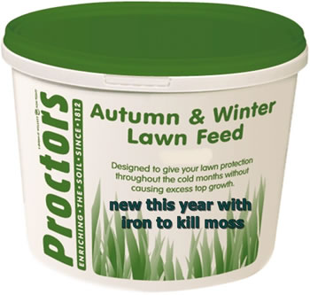 Image of New 5kg tub of New Proctors Autumn and Winter lawn feed with iron to kill moss