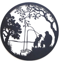 Extra image of Black Garden Screen Of A Father and Son Fishing - 45cm dia.