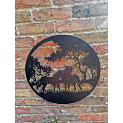 Extra image of Black Steel Wall Art Featuring Two Foals In A Forest - 80cm dia.
