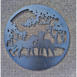 Extra image of Black Steel Wall Art Featuring Two Foals In A Forest - 80cm dia.