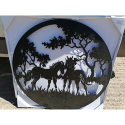 Extra image of Black Steel Wall Art Featuring Two Foals In A Forest - 50cm dia.