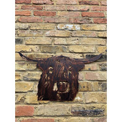 Small Image of Large Copper Colour Highland Cow Steel Metal Garden Wall Plaque 68 X 36cm