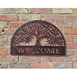 Small Image of Welcome Sign With Al Tree Of Life And A Copper Finish - 60cm Diameter