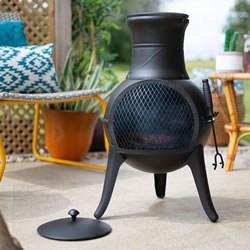 Extra image of 56139B Oxford Barbecues Black Steel Chiminea Patio Heater Wood Burner