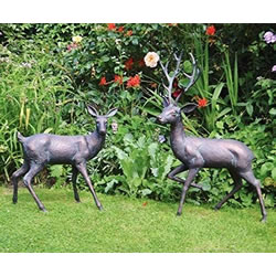 Small Image of Large Pair of Bronzed Deer Garden Statues Cast from Aluminium