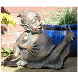 Small Image of Pixie Pushing a Giant Snail in Antique Bronze