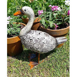 Small Image of Rita the Duck Garden Ornament, Cream Painted Metal, 40cm