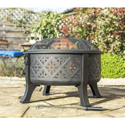 Small Image of Moroccan Pattern Deep Bowl Firepit With Grill