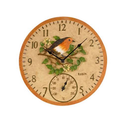 Small Image of Outdoor Robin Wall Clock and Thermometer