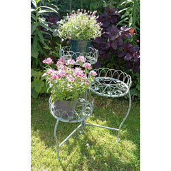 Small Image of Three Tiered Metal Folding Pot Planter Holder - White and Bronze