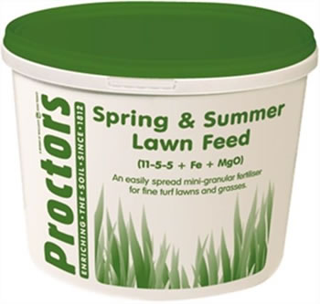 Image of 5kg tub of Proctors Spring and Summer Lawn grass feed fertiliser moss killer