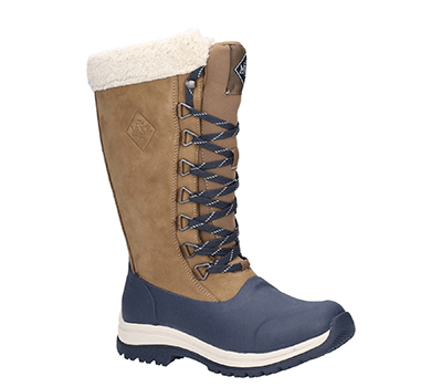 Image of Muck Boot Arctic Apres Tall Lace up Boot in Navy/Tan - UK 7
