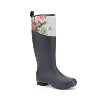 Image of Muck Boot Tremont Tall Wellingtons RHS Print - Navy / Grey Roses - UK 5 / Euro 38