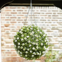 Small Image of Topiary White Rose Ball - 30cm