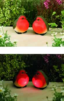 Solar Powered Glowing Robins - Set of 2