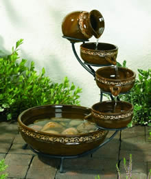 Brown Scroll Ceramic Cascade Solar Powered Water Feature