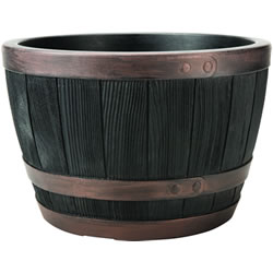 Small Image of Blenheim Black Oak & Copper Effect Half Barrel Planter - 40cm