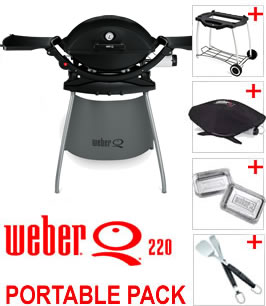 Weber Q220 Black Line with New Cart & Portable Pack