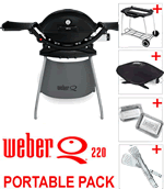 Weber Q220 Black Line with Stand & Portable Pack