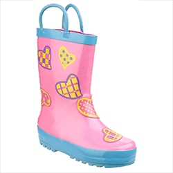 Small Image of Cotswold Kids Puddle Waterproof Pull On Boot - Hearts - UK 7