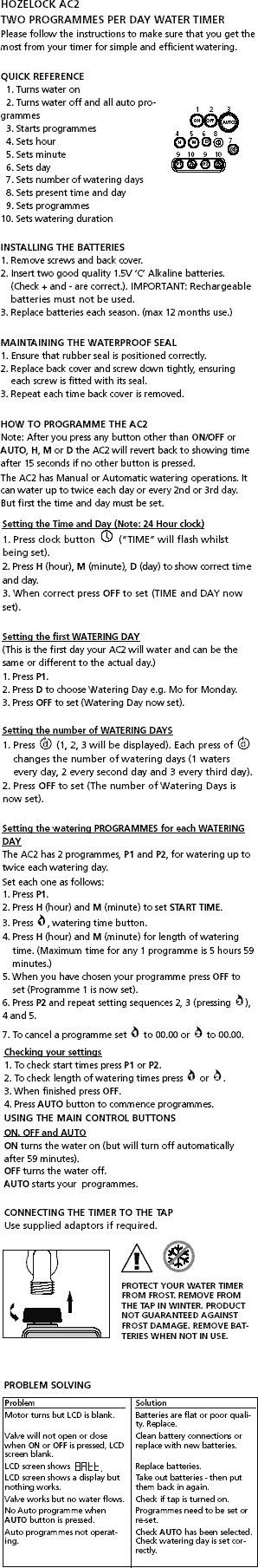 Normal procent Trafikprop Hozelock AC2 Timer Instructions