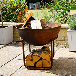 Small Image of Cast Iron Firebowl on Stand in Rust Iron