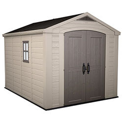 Small Image of Keter Factor Outdoor Apex Garden Storage Shed 8 x 11 feet - Beige