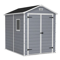Small Image of Keter Manor Outdoor Apex Garden Storage Shed, 6 x 8 feet - Grey