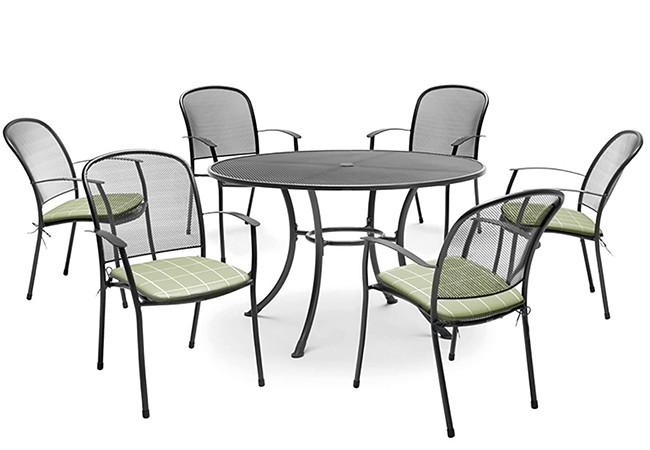 Image of Kettler Caredo 6 Seater Round Dining Set in Sage Check - NO PARASOL