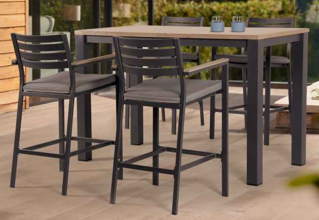 Image of Kettler Elba High Dining 4 Seat Set in Grey with Signature Cushions