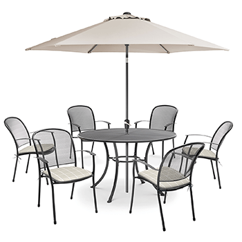 Image of Kettler Caredo 6 Seater Round Dining Set with Parasol in Stone