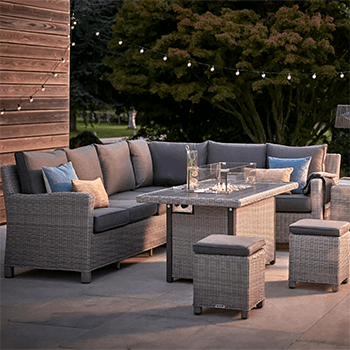 Image of Kettler Palma Left Hand Corner Sofa Set with Fire Pit Table -Whitewash