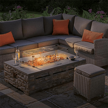 Image of Kettler Palma Left Hand Corner Sofa Set with Stone Fire Pit - Rattan