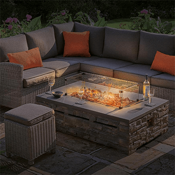 Image of Kettler Palma Right Hand Corner Sofa Set with Stone Fire Pit - Rattan