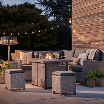 Image of EX DISPLAY/ COLLECTION ONLY Kettler Palma Mini Corner Fire Pit Set in White Wash / Taupe