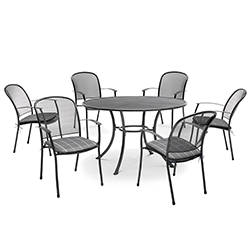Small Image of Kettler Caredo 6 Seater Round Dining Set in Slate Check - NO PARASOL