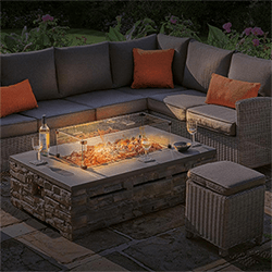 Small Image of Kettler Palma Left Hand Corner Sofa Set with Stone Fire Pit - Rattan