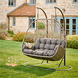Small Image of Kettler Palma Double Cocoon Hanging Egg Chair in Whitewash