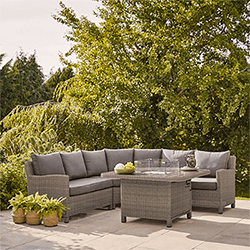Small Image of Kettler Palma Grande Fire Pit Corner Sofa Set in Rattan / Taupe