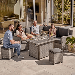 Extra image of EX DISPLAY/ COLLECTION ONLY Kettler Palma Mini Corner Fire Pit Set in White Wash / Taupe