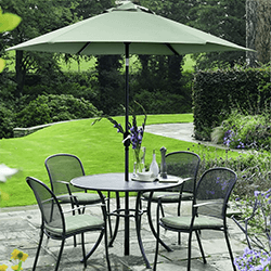 Small Image of Kettler Caredo 4 Seater Round Dining Set with Parasol in Sage Check