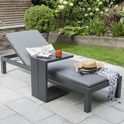 Small Image of Kettler Elba Lounger and Side Table in Grey with Signature Cushion