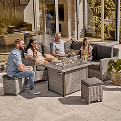 Extra image of Kettler Palma Mini Corner Fire Pit Set in White Wash / Taupe